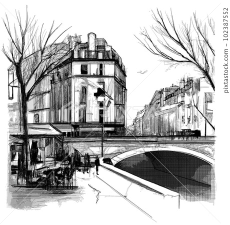 Original ink drawing of Pont Neuf in Paris 102387552