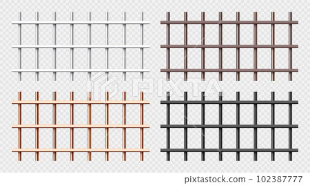 Various shiny metal prison bars collection. Realistic detailed jail cage, prison iron fence. Criminal background mockup. Vector illustration 102387777