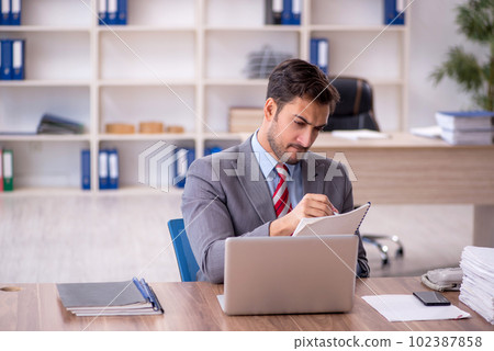 Young male employee working in the office 102387858