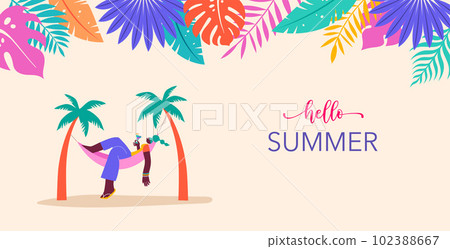 Collection of colorful, modern style characters, people at summer. Swimming, traveling, surfing 102388667