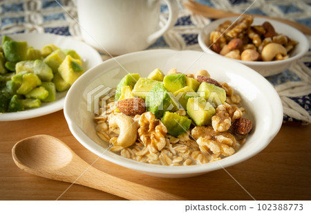Oatmeal, avocado and mixed nuts fruit avocado 102388773
