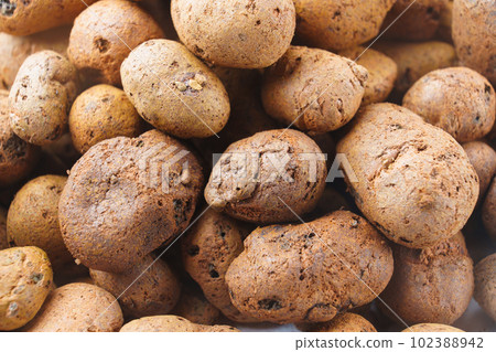 Expanded clay. small lumps of clay used in construction and for growing plants. 102388942