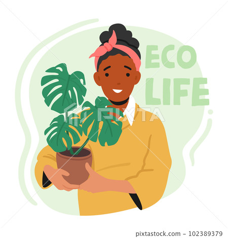 Woman Holding Potted Flower, Promoting Eco-life Values. Sustainability, Green Living, Nurturing The Plant 102389379