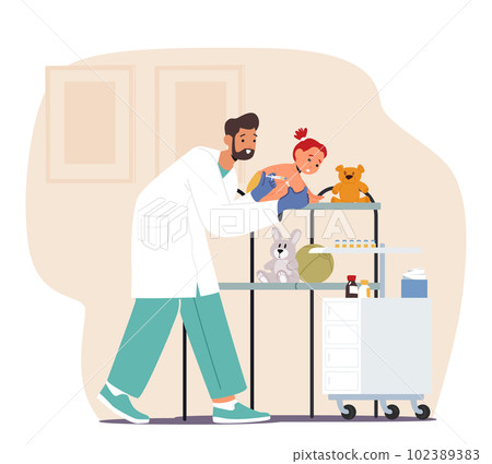 Male Pediatrician Administers Vaccines To Baby For Protection Against Diseases. Doctor Evaluate Immunization Schedule 102389383