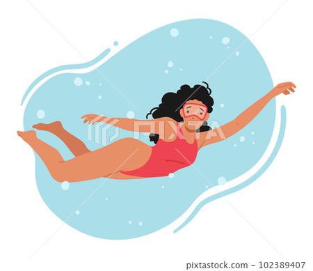 Woman Wearing Red Swimsuit Diving. female Character Confidently Swimming, Gracefully Gliding, Enjoying, Illustration 102389407