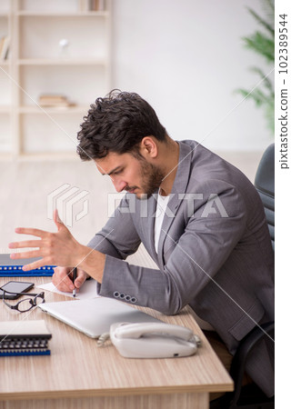 Young male employee working in the office Young male employee working in the office 102389544