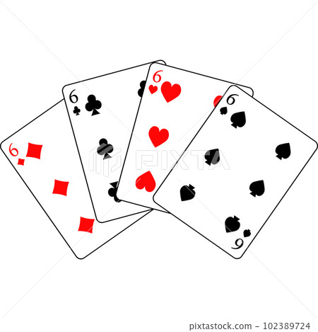 Card number six of different suits in a fan. 102389724