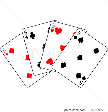 Card number five different suits in a fan. 102389726
