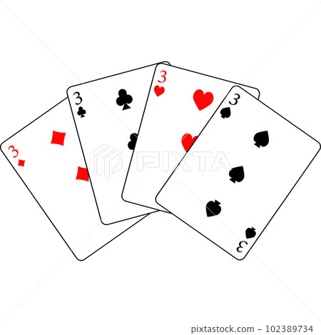 Cards of different suits. Vector illustration of poker cards. Cards of different suits. Vector illustration of poker cards. 102389734