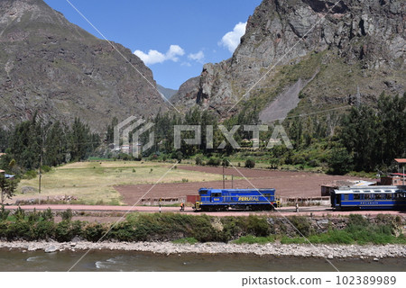 Distant view of the Inca Rail leading to Machu Picchu Distant view of the Inca Rail leading to Machu Picchu 102389989