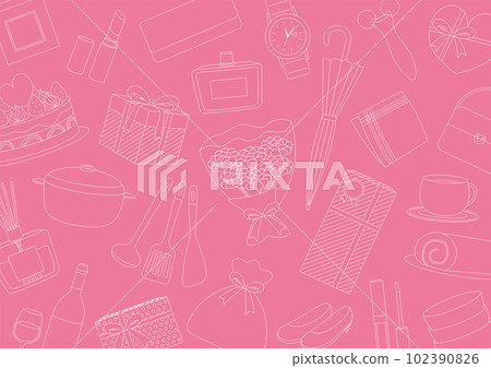 線條畫母親節禮物背景插圖_粉紅色 102390826
