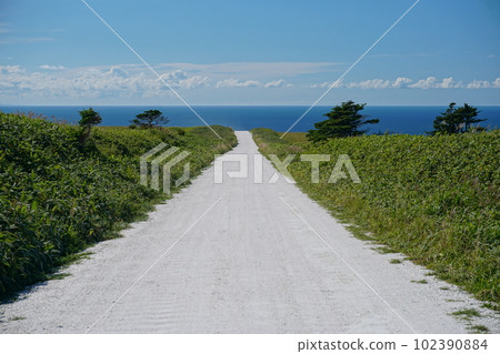 一條白色的道路延伸到藍天碧海白雲的風景Ver4 一條白色的道路延伸到藍天碧海白雲的風景Ver4 102390884