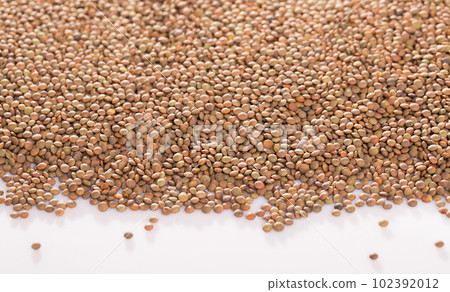 Lentil seeds on white surface 102392012