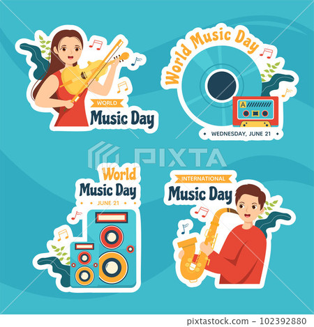 World Music Day Label Flat Cartoon Hand Drawn Templates Background Illustration World Music Day Label Flat Cartoon Hand Drawn Templates Background Illustration 102392880
