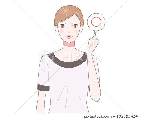Illustration of a woman holding a circle Esthetician 102393424