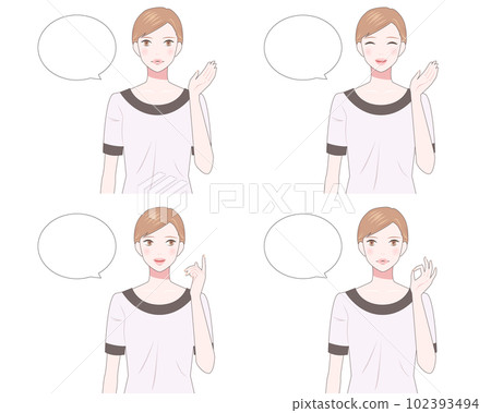 女性上半身插圖設置在各種姿勢美學家與氣球 102393494