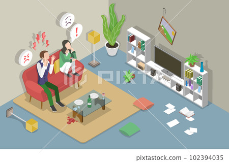 3D Isometric Flat Vector Conceptual Illustration of Quarreling Couple 102394035