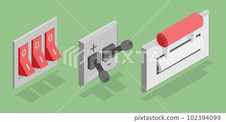 3D Isometric Flat Vector Set of Electric Breakers 3D Isometric Flat Vector Set of Electric Breakers 102394099