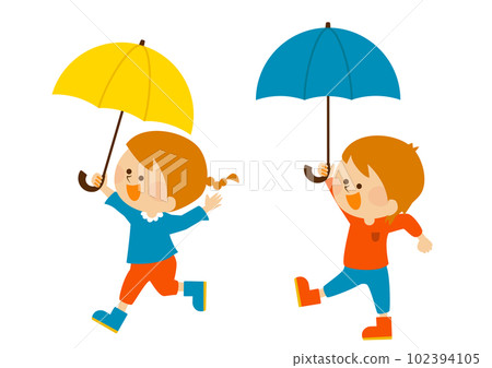 Rainy season Illustration material of a boy and a girl holding an umbrella 102394105