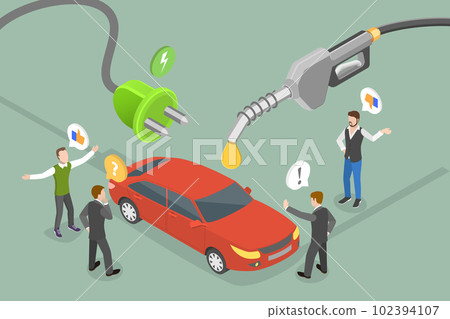 3D Isometric Flat Vector Conceptual Illustration of Diesel Vs Electric Car 102394107