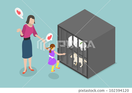 3D Isometric Flat Vector Conceptual Illustration of Rescued Stray Pets. 3D Isometric Flat Vector Conceptual Illustration of Rescued Stray Pets. 102394120