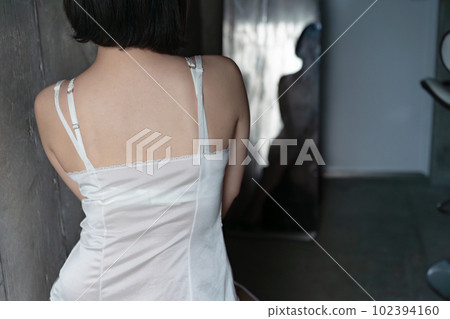 坐在鏡子前的內衣的女人 坐在鏡子前的內衣的女人 102394160