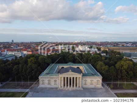 Aerial view of the museum building in Munich, Germany. Munchen city view. 102394176