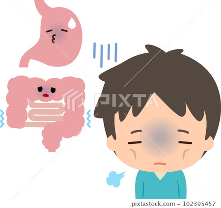 一個胃不好，感覺不舒服的人-插圖素材 [102395457] - PIXTA圖庫