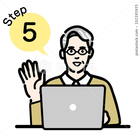 Step 5 A senior man with glasses sitting in front of a laptop and explaining the process 102395935