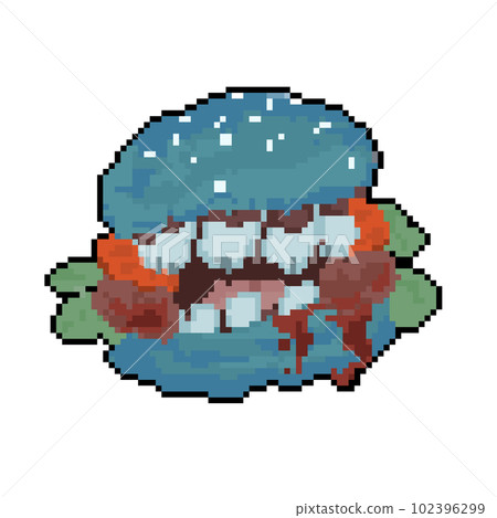 Cartoon Pixel Hamburger Zombie Illustration. 102396299