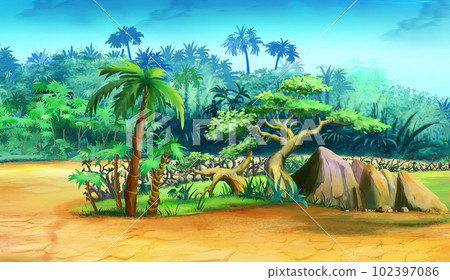 Green Plants in the sand in the African savannah 102397086