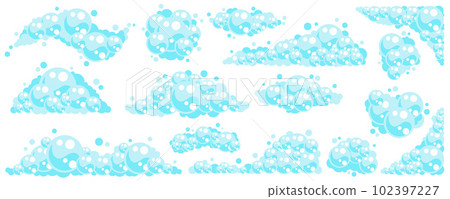 Soap foam bubbles. Cartoon bath suds of shampoo. Vector illustration isolated on white background Soap foam bubbles. Cartoon bath suds of shampoo. Vector illustration isolated on white background 102397227