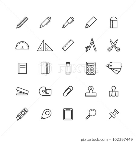 Stationery line drawing icon set Stationery line drawing icon set 102397449