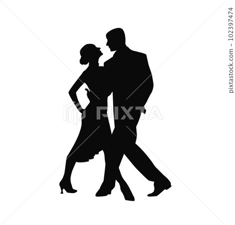 Beautiful couple dancing silhouette 102397474