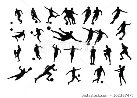 set of football, soccer players silhouette 102397475