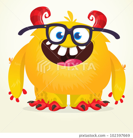 Funny cartoon smiling monster character. Halloween Illustration of happy alien creature. Vector isolated Funny cartoon smiling monster character. Halloween Illustration of happy alien creature. Vector isolated 102397669