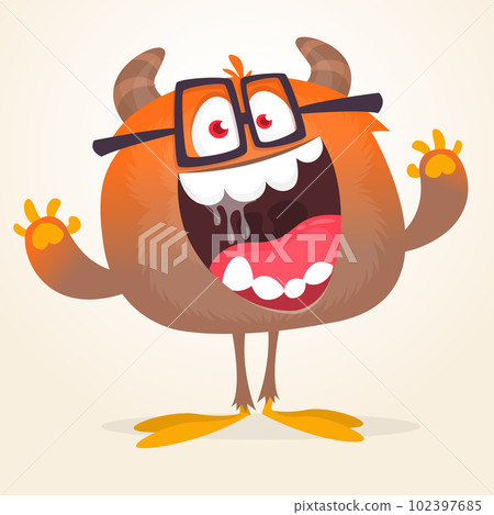 Funny cartoon smiling monster character. Halloween Illustration of happy alien creature. Vector isolated Funny cartoon smiling monster character. Halloween Illustration of happy alien creature. Vector isolated 102397685