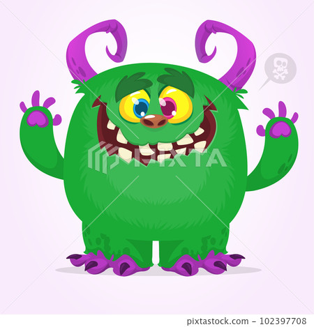 Funny cartoon smiling monster character. Halloween Illustration of happy alien creature. Vector isolated Funny cartoon smiling monster character. Halloween Illustration of happy alien creature. Vector isolated 102397708