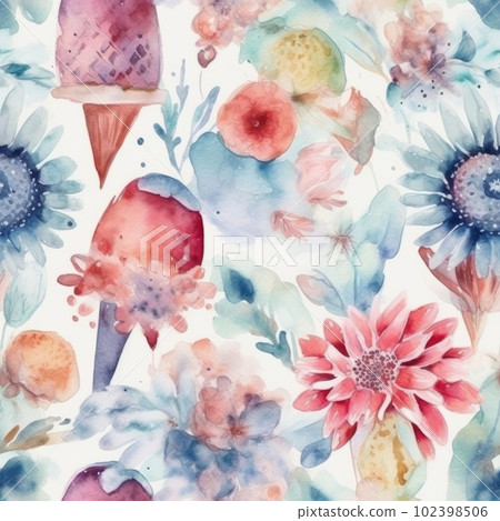 Watercolor illustration of colorful flowers, with soft and dreamy pastels. Generative AI Watercolor illustration of colorful flowers, with soft and dreamy pastels. Generative AI 102398506