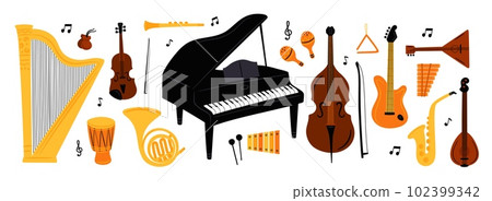 Cartoon musical instrument. Acoustic orchestra...-插圖素材 [102399342 ...