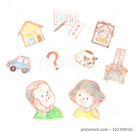 一對夫婦在水彩畫中思考結束生命的插圖 102399501