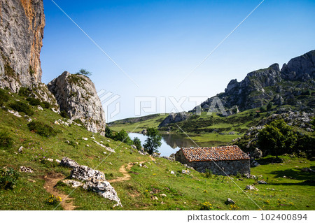 Lake Ercina in Picos de Europa, Asturias, Spain Lake Ercina in Picos de Europa, Asturias, Spain 102400894