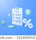 3d TAX and dollar money background. financial management concept. Tax calculating and accounting. vector art illustration. 102400910