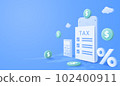 3d TAX and dollar money with smartphone background. financial management concept. Tax calculating and accounting. vector art illustration. 102400911