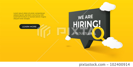 3D Hiring text with magnifier background. Business recruiting and hiring concept. vector art illustration. 102400914