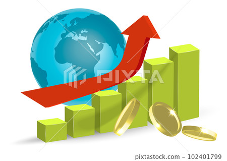Chart arrow and flying coins Chart arrow and flying coins 102401799