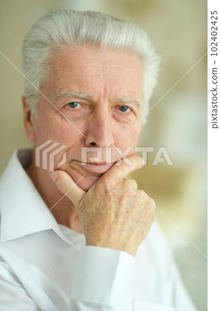 portrait of sad thinking senior man posing at home portrait of sad thinking senior man posing at home 102402425