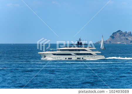 Luxury Yacht in Motion in the Sea - Gulf of La Spezia Liguria Italy 102403089