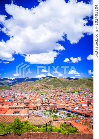 Plaza de Armas. Historic square, colonial architecture, bustling culture in Cusco, Peru. Plaza de Armas. Historic square, colonial architecture, bustling culture in Cusco, Peru. 102403104
