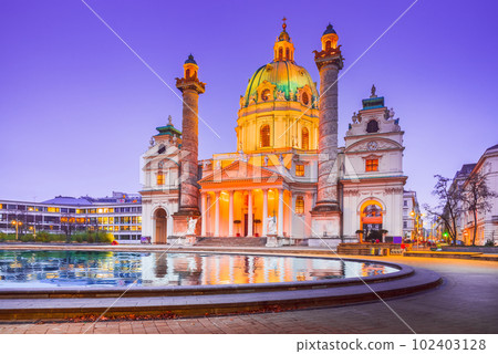 Vienna, Austria. Karlskirche is a Baroque church in Wien. 102403128